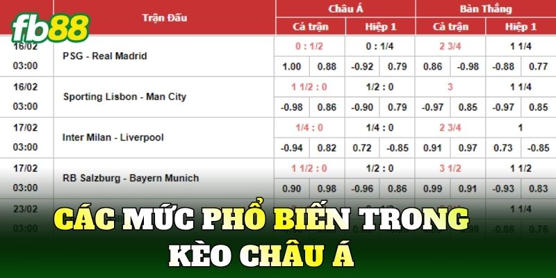Kèo Châu Á Là Gì? Cách Đọc Kèo Chuẩn Xác Nhất 2 Các mức phổ biến trong Kèo Châu Á